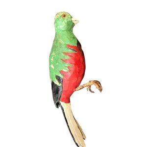 Paper Mache Painted Bird Figurine With Rustic Finish Vintage Folk Art CM2249